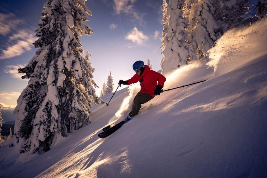 ski leaning backward