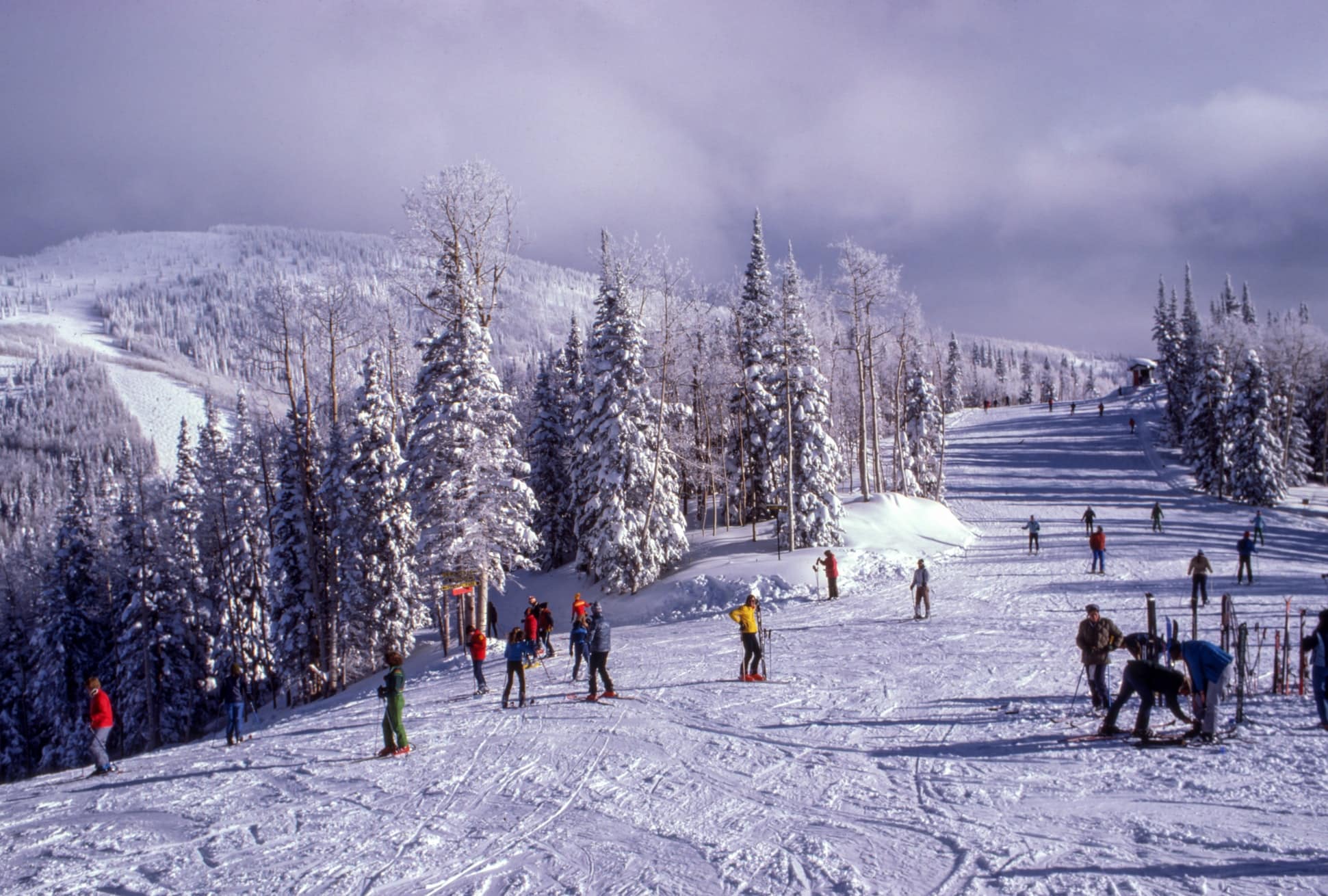 family skiing