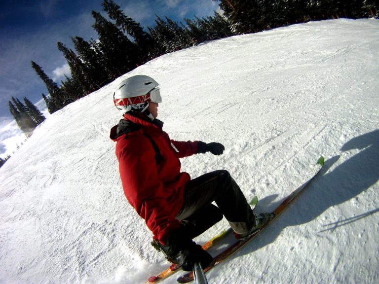 skiing red jacket