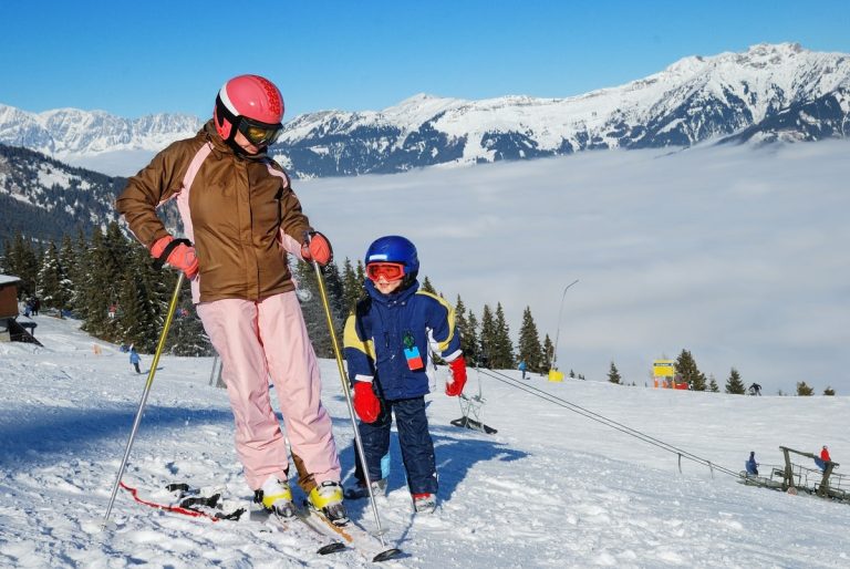 mother - son skiing