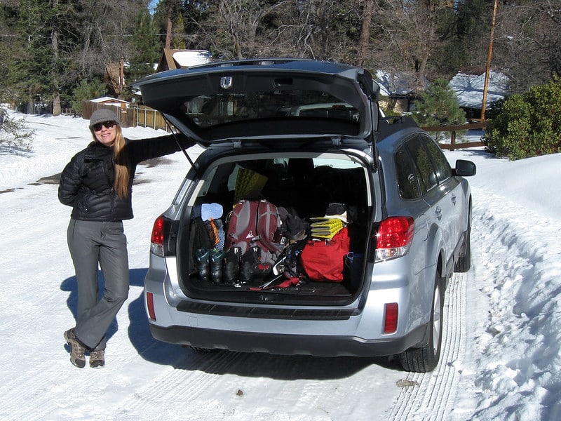 ski equipment inside car