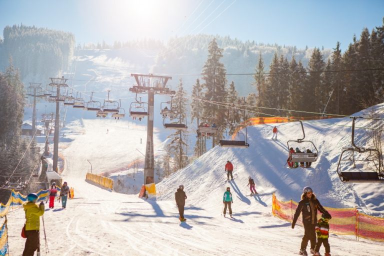 Skiers on the ski lift